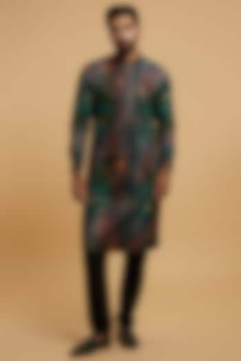 Teal Green Blended Viscose Sequins Embroidered Kurta Set by Twamev