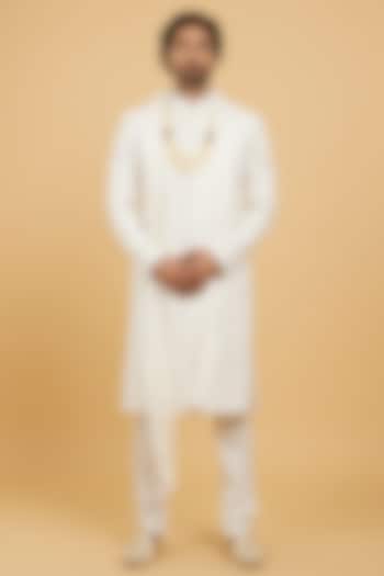 Cream Art Silk  Zardosi Embroidered Sherwani Set by Twamev