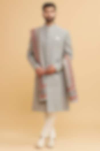 Light Green Blended Viscose Wedding Sherwani Set by Twamev at Pernia's Pop Up Shop