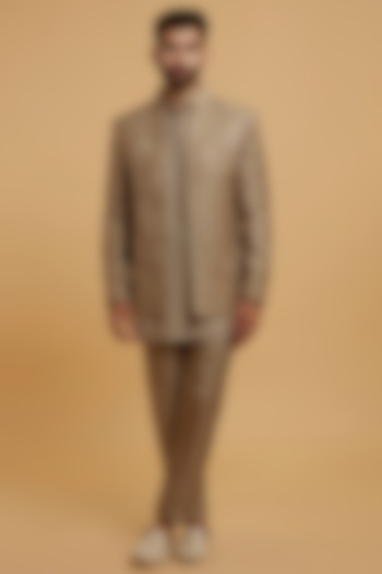 Brown Art Silk Embroidered Wedding Indowestern Set by Twamev at Pernia's Pop Up Shop