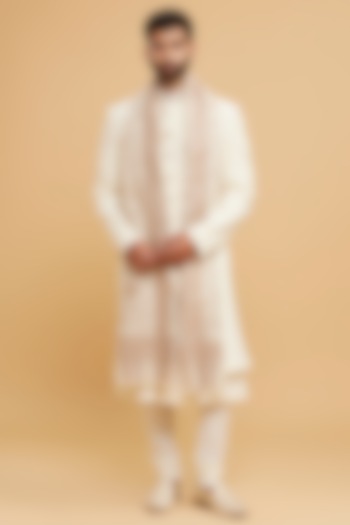 Cream Blended Rayon Wedding Sherwani Set by Twamev at Pernia's Pop Up Shop