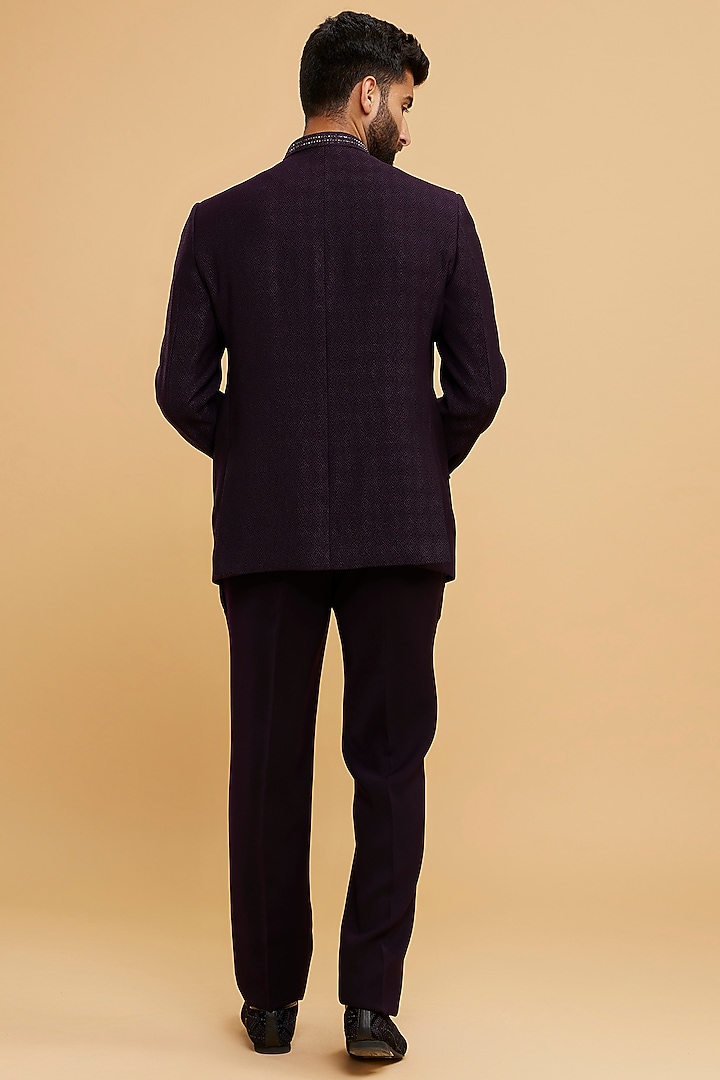 Purple Blended Rayon Hand Embroidered Jodhpuri Set by Twamev at Pernia's Pop Up Shop