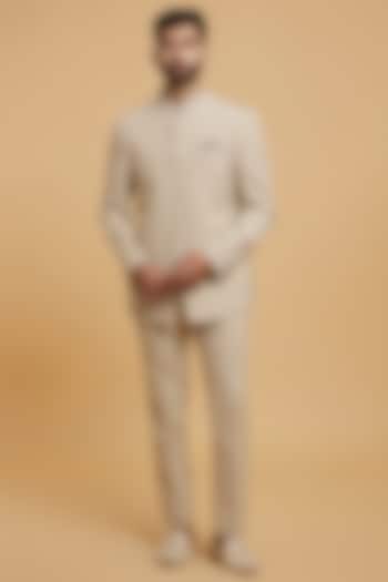 Beige Blended Linen Jodhpuri Set by Twamev