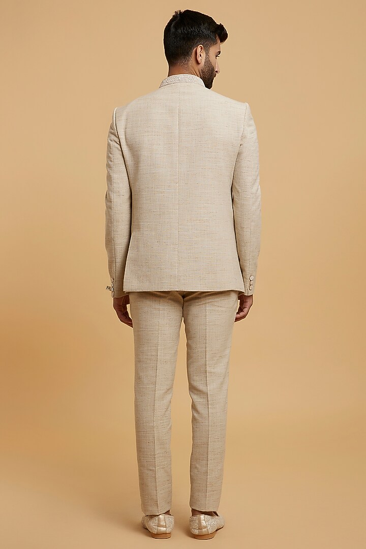 Beige Blended Linen Jodhpuri Set by Twamev at Pernia's Pop Up Shop