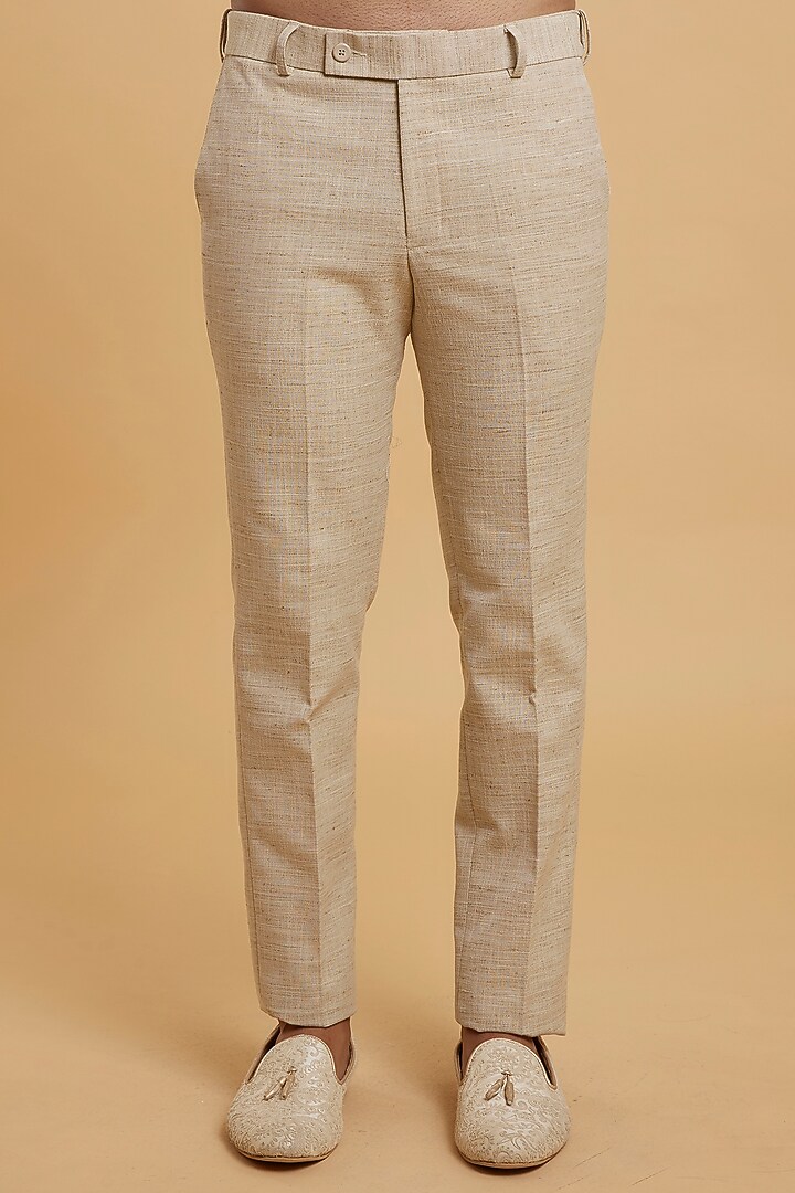 Beige Blended Linen Jodhpuri Set by Twamev at Pernia's Pop Up Shop