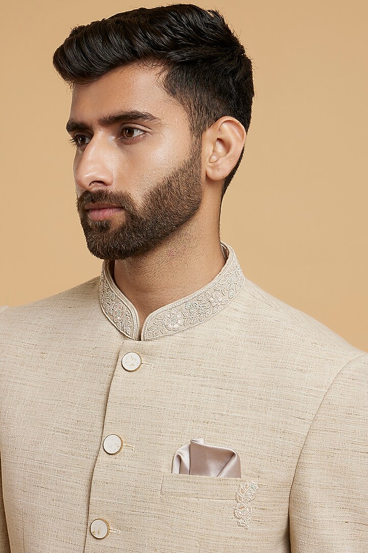 Beige Blended Linen Jodhpuri Set by Twamev at Pernia's Pop Up Shop