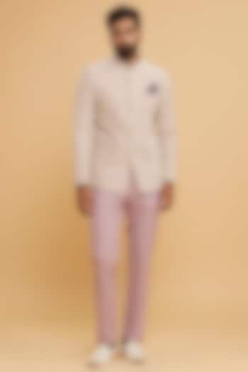 Pink Blended Linen Embroidered Jodhpuri Set by Twamev