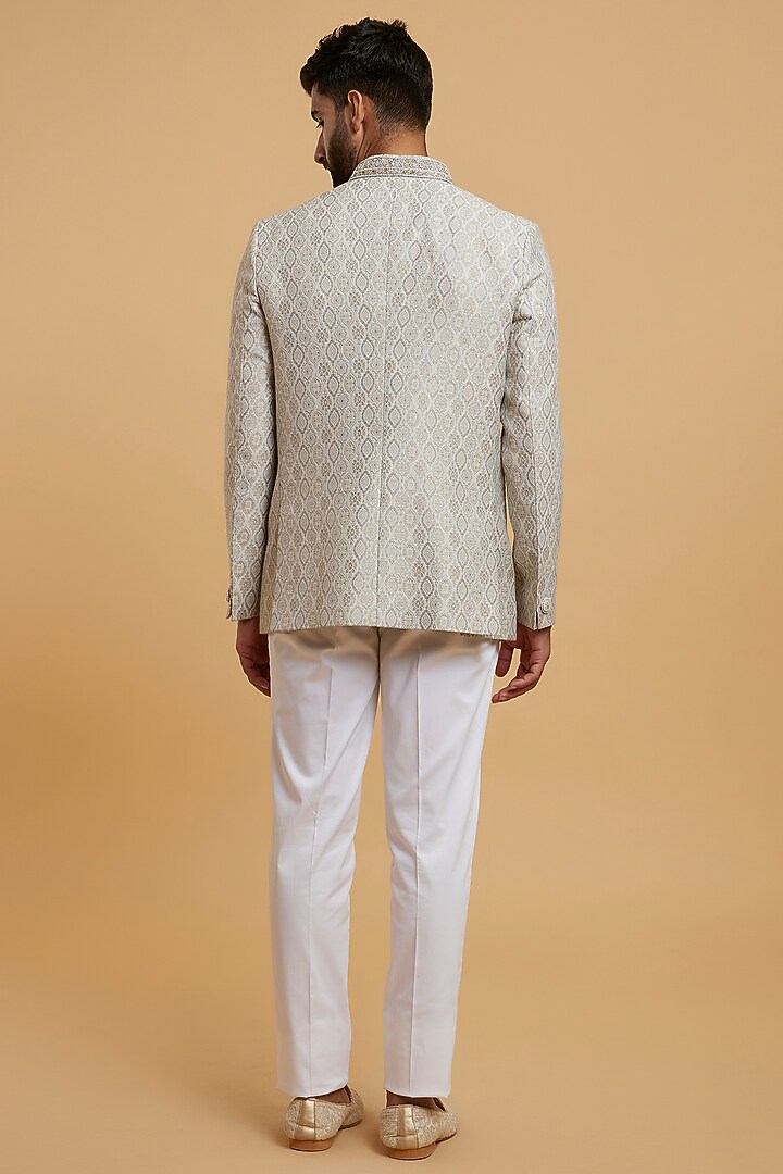 Grey Brocade Jodhpuri Set by Twamev at Pernia's Pop Up Shop