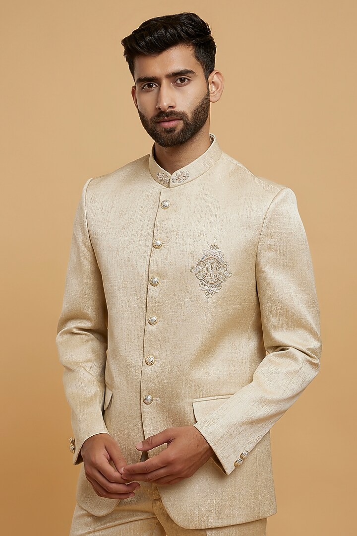 Fawn Brocade Jodhpuri Set by Twamev at Pernia's Pop Up Shop