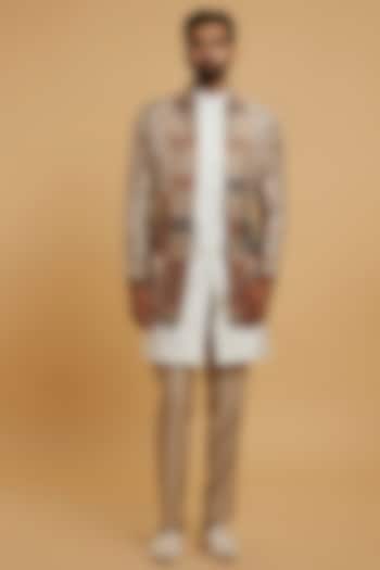 Cream Art Silk Wedding Indowestern Set by Twamev at Pernia's Pop Up Shop