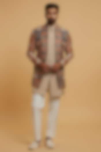 Beige Art Silk Wedding Indowestern Set by Twamev at Pernia's Pop Up Shop