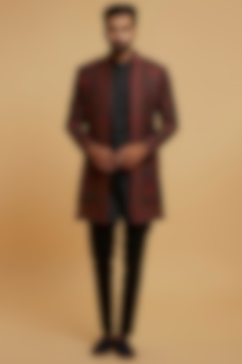 Black Brocade Wedding Indowestern Set by Twamev at Pernia's Pop Up Shop