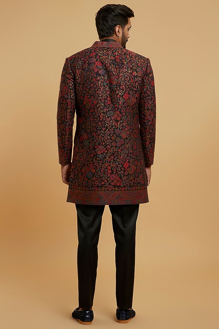 Black Brocade Wedding Indowestern Set by Twamev at Pernia's Pop Up Shop