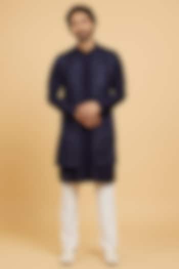 Blue Art Silk Thread Work Jacket Set by Twamev at Pernia's Pop Up Shop