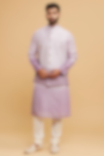 Lilac Ombre Art Silk Thread Embroidered Bundi Jacket Set by Twamev