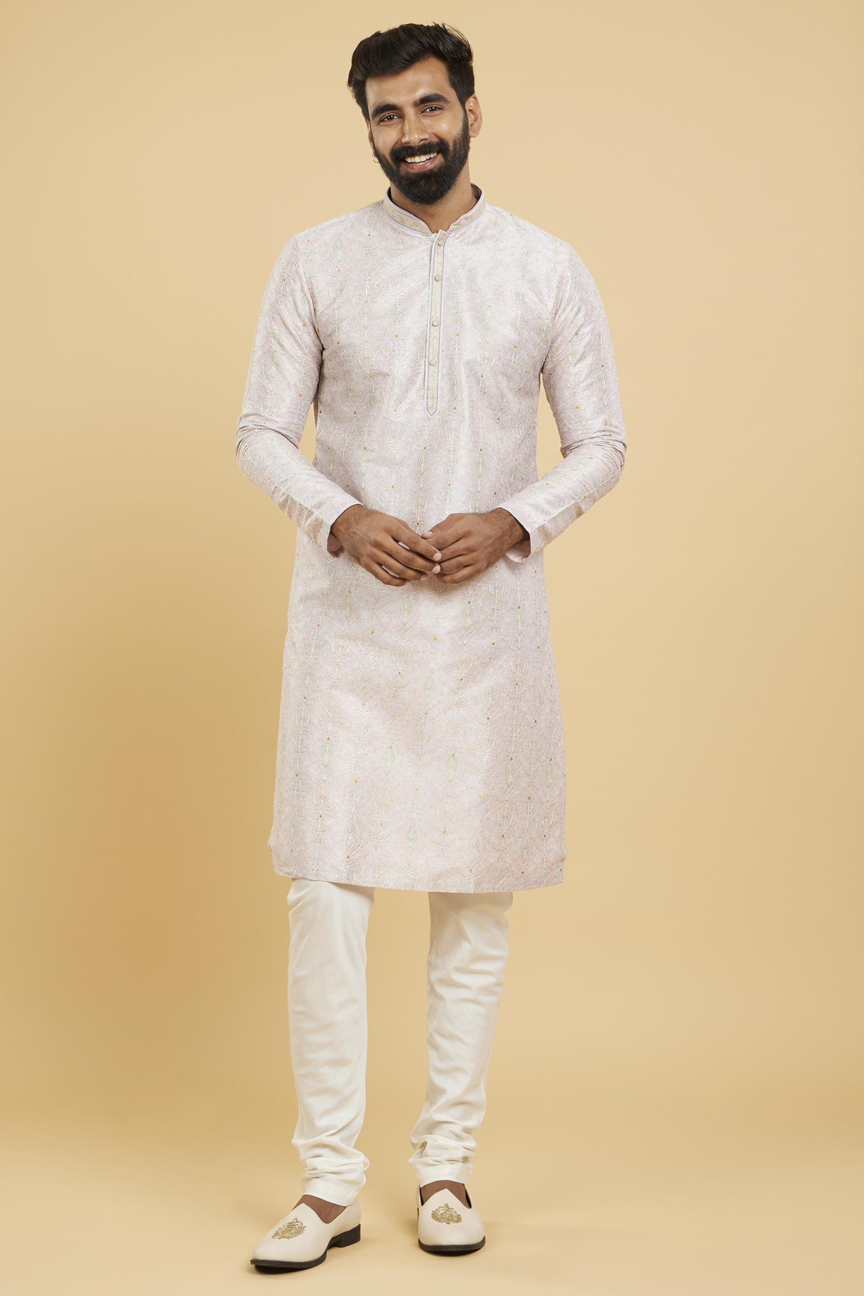 Lilac Art Silk Printed & Embroidered Kurta Set by Twamev