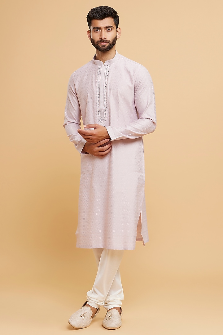 Purple Art Silk Hand Embroidered Kurta Set by Twamev at Pernia's Pop Up Shop