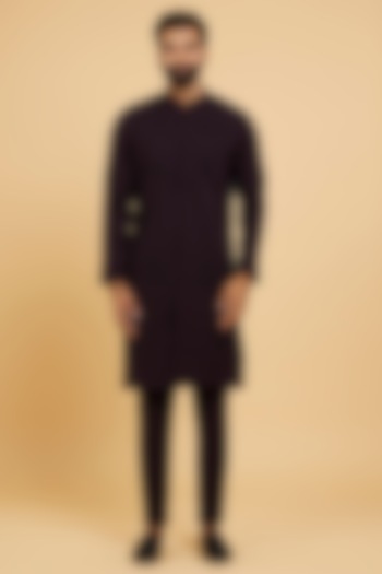 Wine Blended Rayon Zardosi Embroidered Kurta Set by Twamev at Pernia's Pop Up Shop