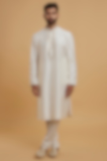 Cream Art Silk Sequins Work Kurta Set by Twamev