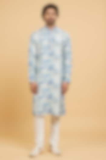 Blue Art Silk Printed & Moti Work Kurta Set by Twamev at Pernia's Pop Up Shop