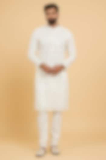 Cream Organza Sequins Embroidered Kurta Set by Twamev