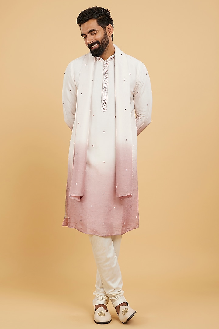 Dusty Pink Art Silk Thread Embroidered Kurta Set by Twamev