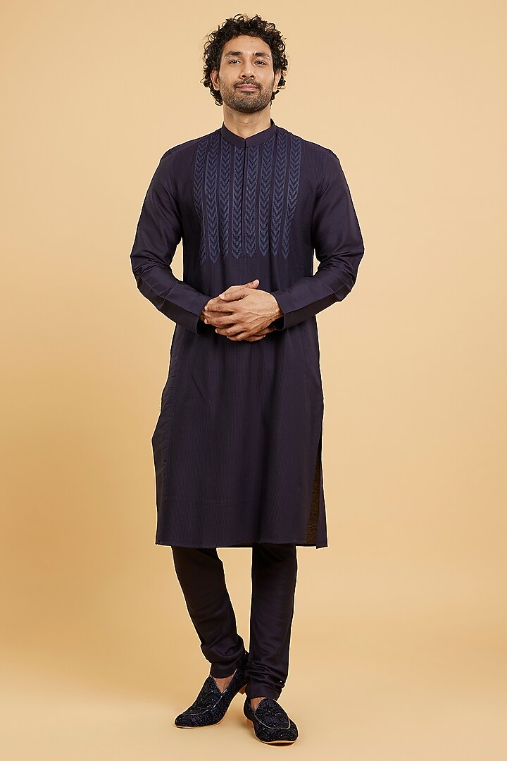 Blue Blended Viscose Kurta Set by Twamev at Pernia's Pop Up Shop