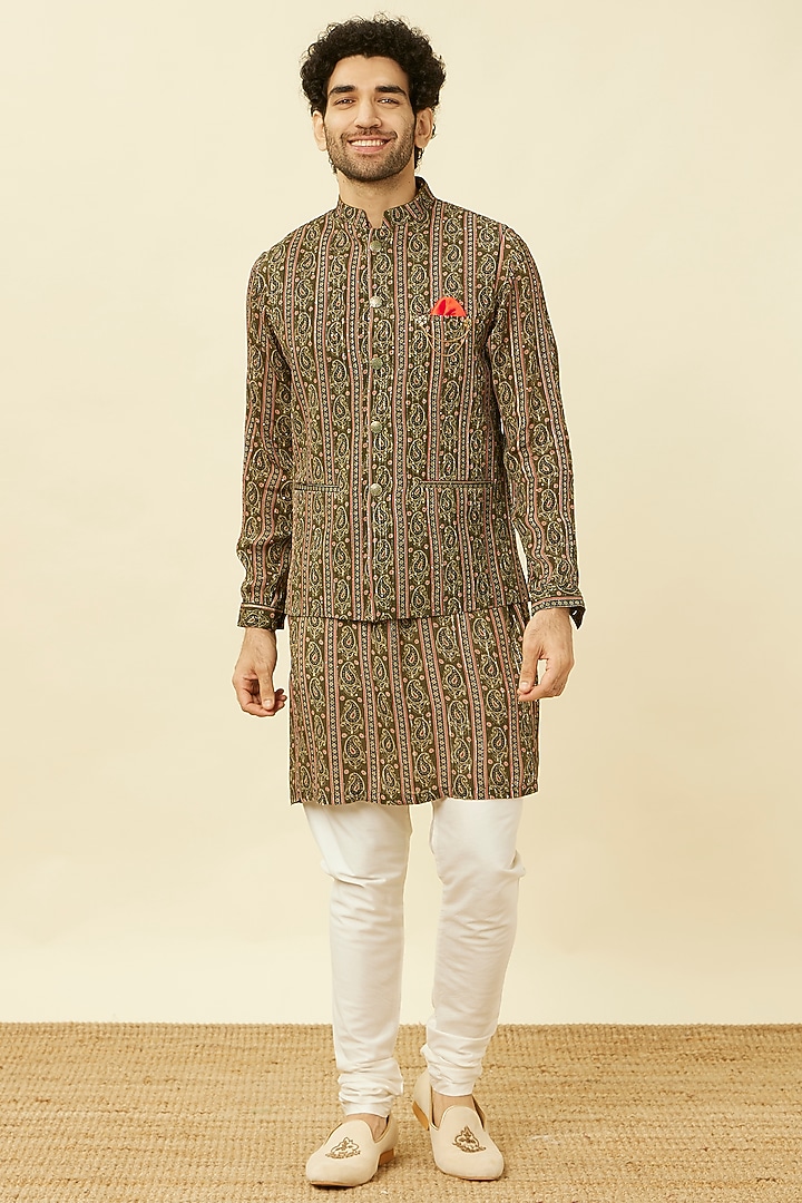Green Chiffon Embroidered Bundi Jacket Set by Twamev at Pernia's Pop Up Shop