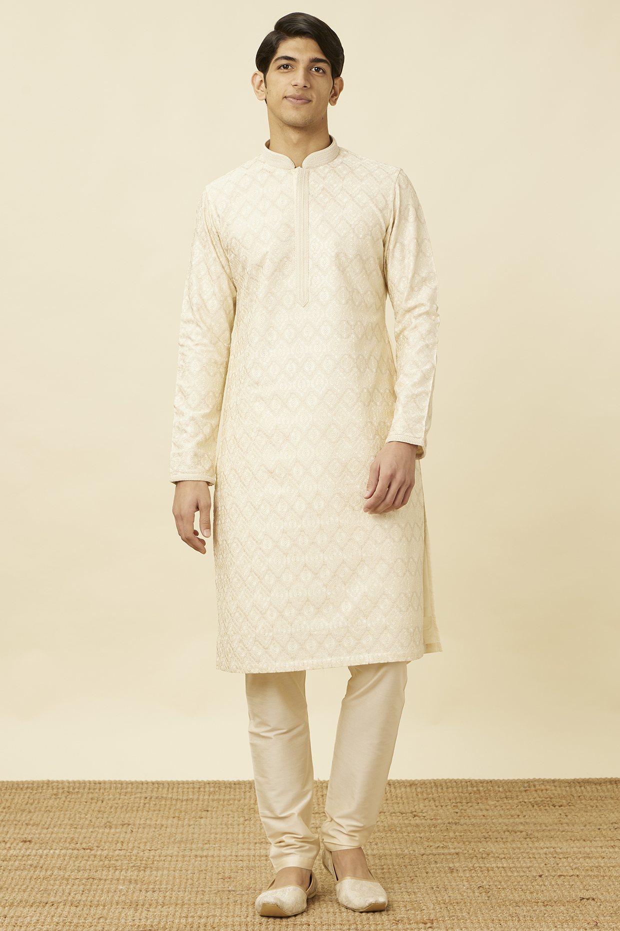 Cream Blended Viscose Embroidered Kurta Set by Twamev at Pernia's Pop Up Shop