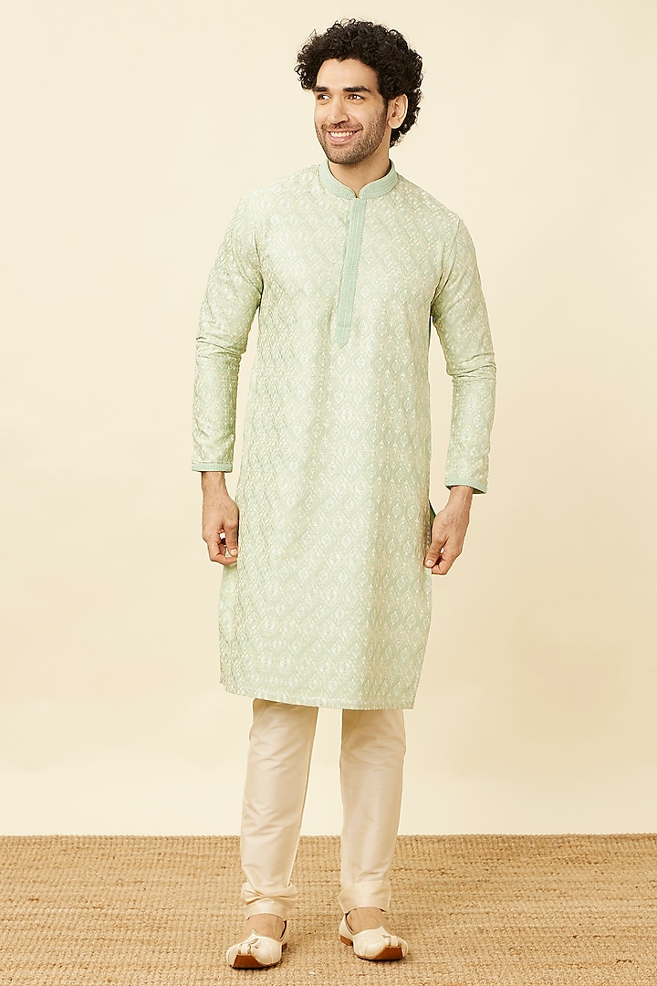 Green Blended Viscose Kurta Set by Twamev