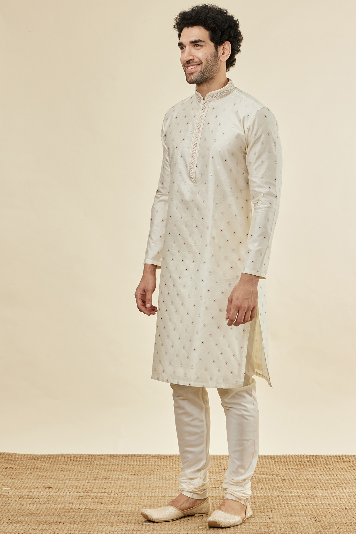 Cream Blended Viscose Kurta Set by Twamev at Pernia's Pop Up Shop