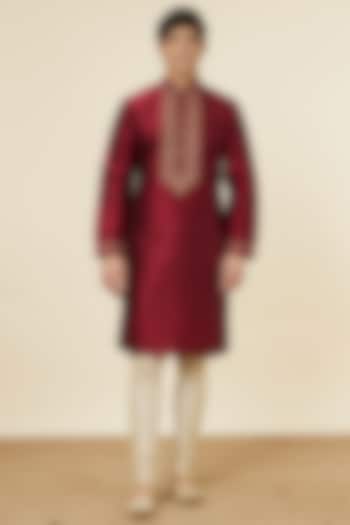 Maroon Art Silk Embroidered Kurta Set by Twamev at Pernia's Pop Up Shop