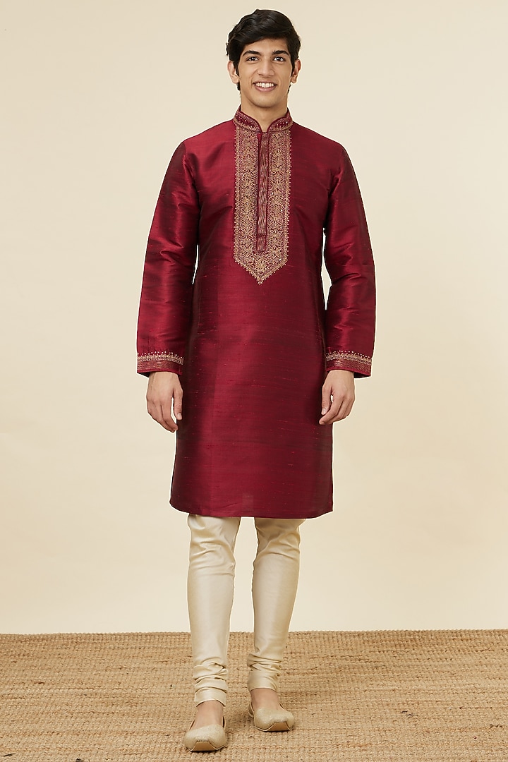 Maroon Art Silk Embroidered Kurta Set by Twamev at Pernia's Pop Up Shop