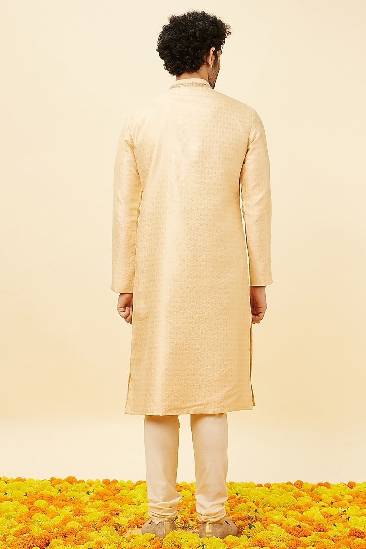 Beige Brocade Kurta Set by Twamev at Pernia's Pop Up Shop