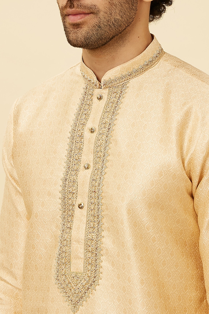 Beige Brocade Kurta Set by Twamev at Pernia's Pop Up Shop