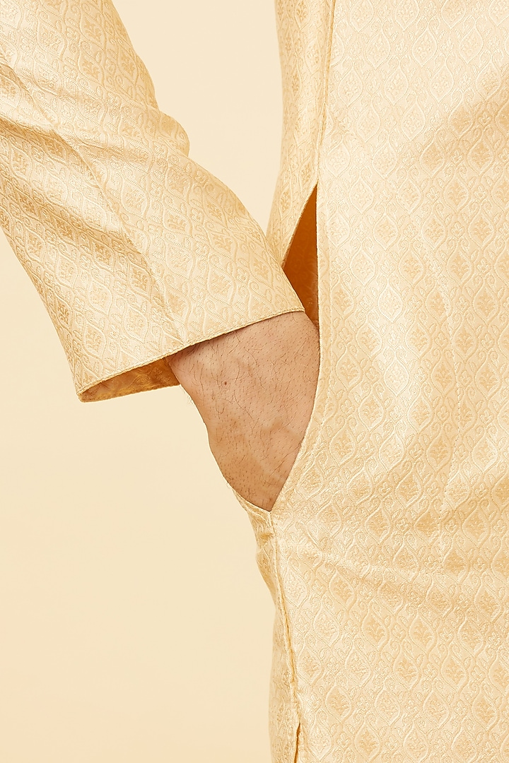 Beige Brocade Kurta Set by Twamev at Pernia's Pop Up Shop