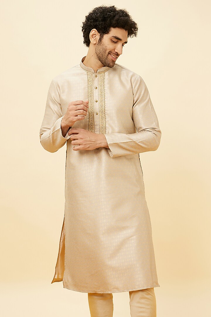 Grey Brocade Kurta Set by Twamev at Pernia's Pop Up Shop
