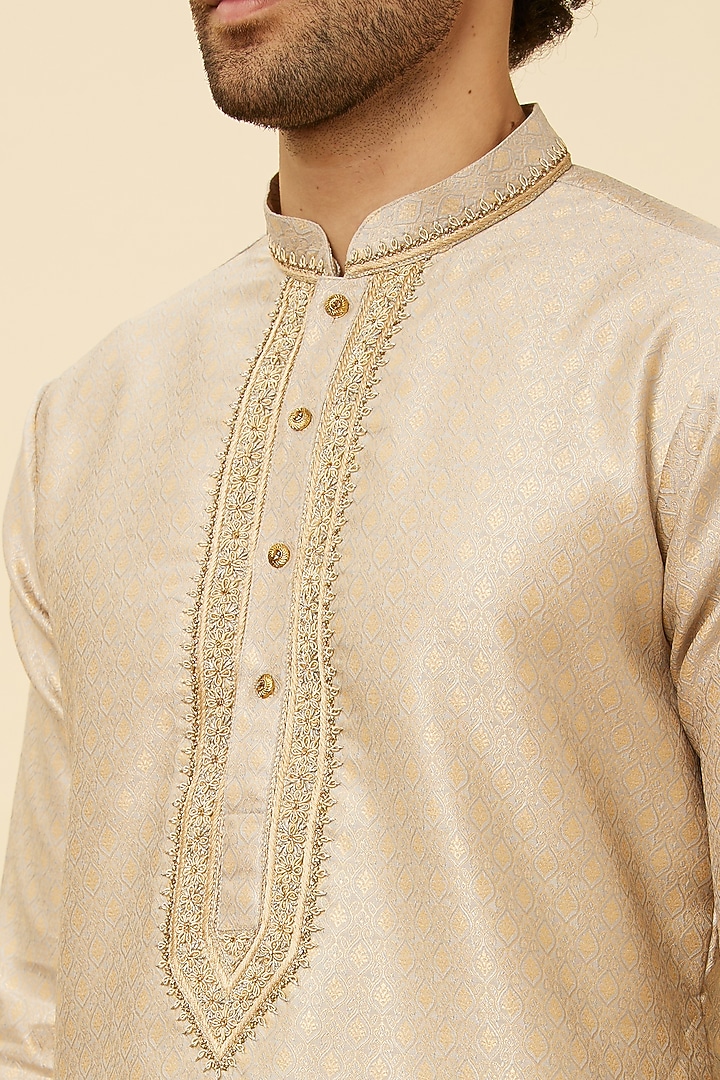 Grey Brocade Kurta Set by Twamev at Pernia's Pop Up Shop