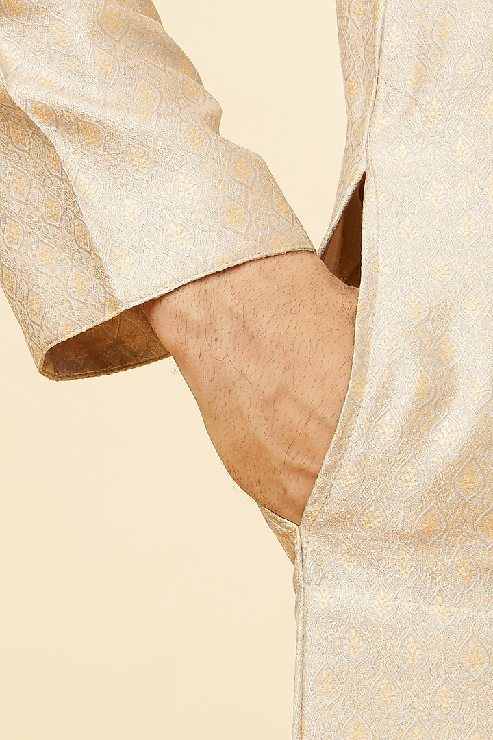 Grey Brocade Kurta Set by Twamev at Pernia's Pop Up Shop