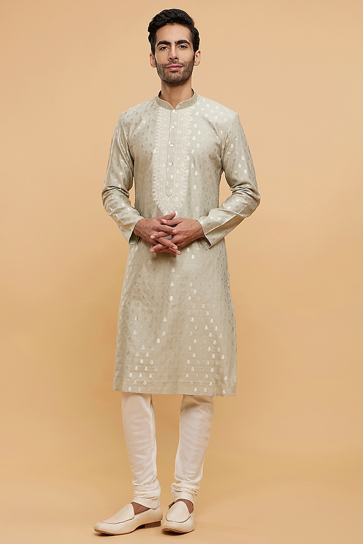 Green Blended Viscose Thread Embroidered Kurta Set by Twamev at Pernia's Pop Up Shop