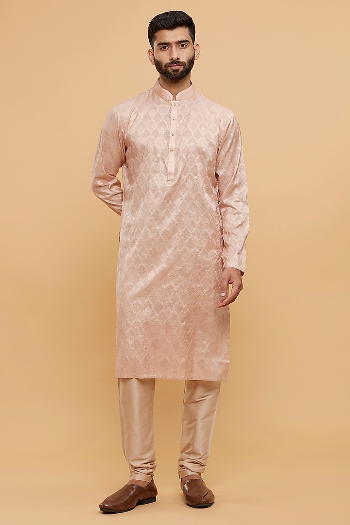 Peach Brocade Kurta Set by Twamev