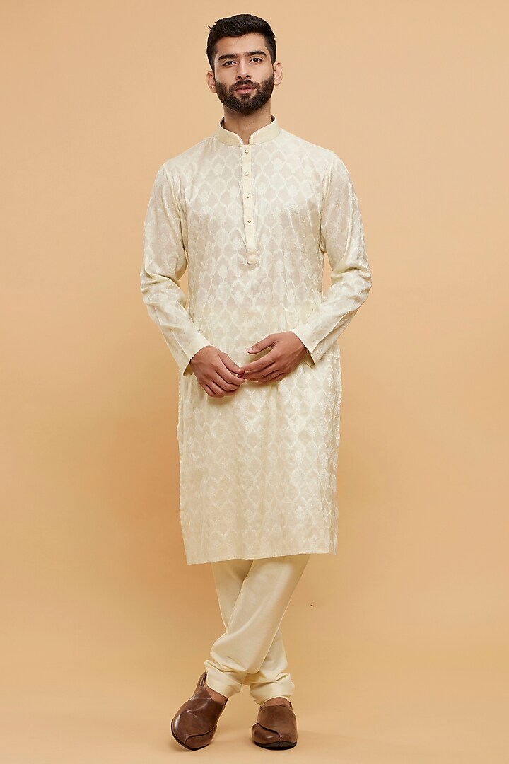 Yellow Brocade Kurta Set by Twamev at Pernia's Pop Up Shop