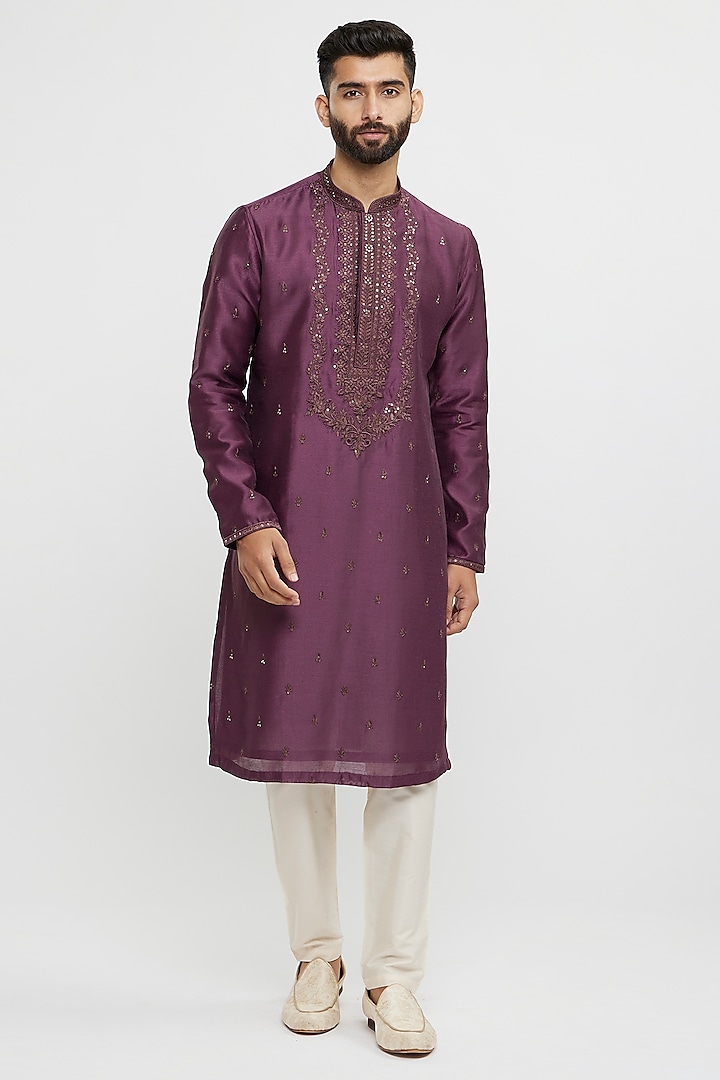 Wine Art Silk Sequins Work Kurta Set by Twamev at Pernia's Pop Up Shop