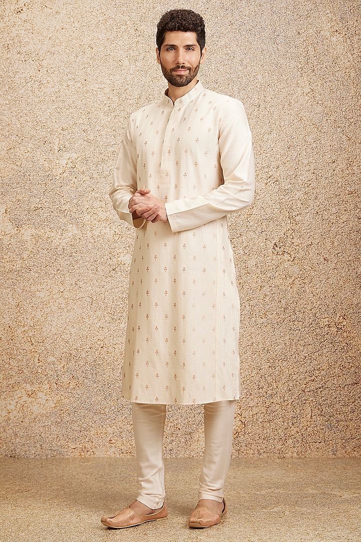 Peach Blended Viscose Embroidered Kurta Set by Twamev at Pernia's Pop Up Shop