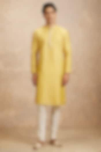 Mustard Blended Cotton Zari Embroidered Kurta Set by Twamev at Pernia's Pop Up Shop