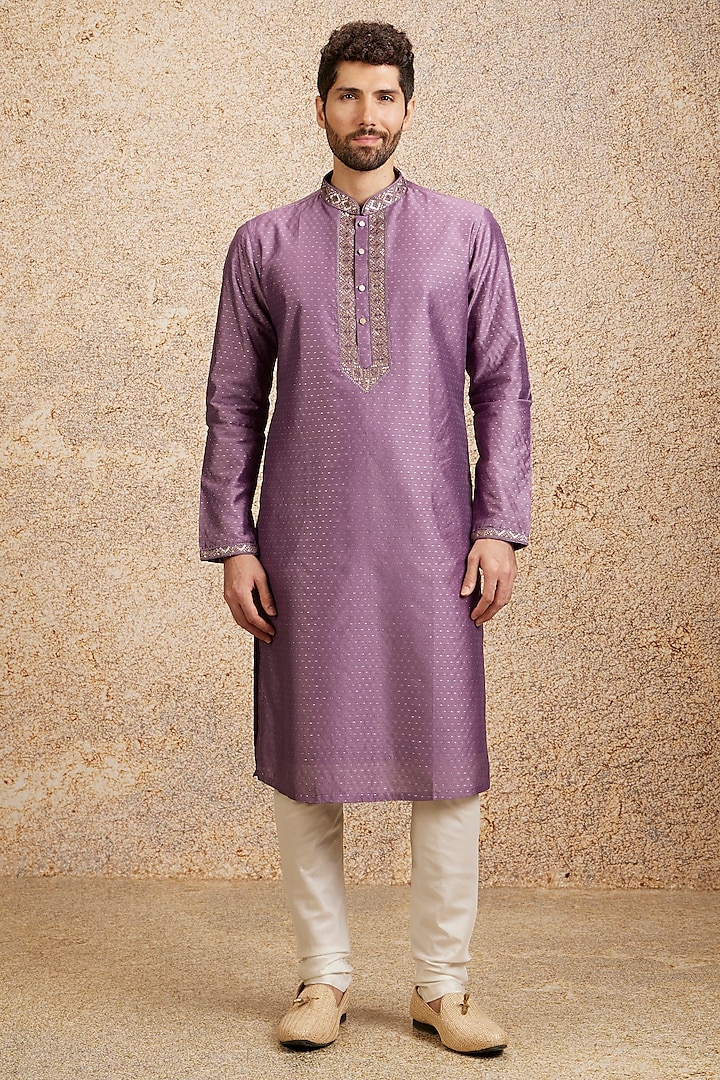 Purple Art Silk Sequins Embroidered Kurta Set by Twamev at Pernia's Pop Up Shop