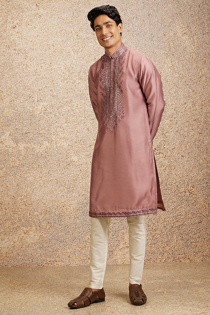 Pink Art Silk Embroidered Kurta Set by Twamev at Pernia's Pop Up Shop