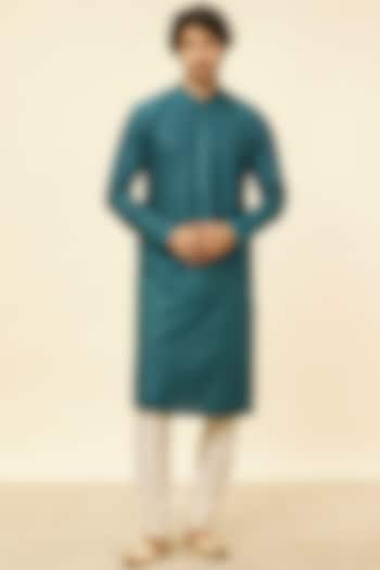 Green Blended Viscose Kurta Set by Manyavar