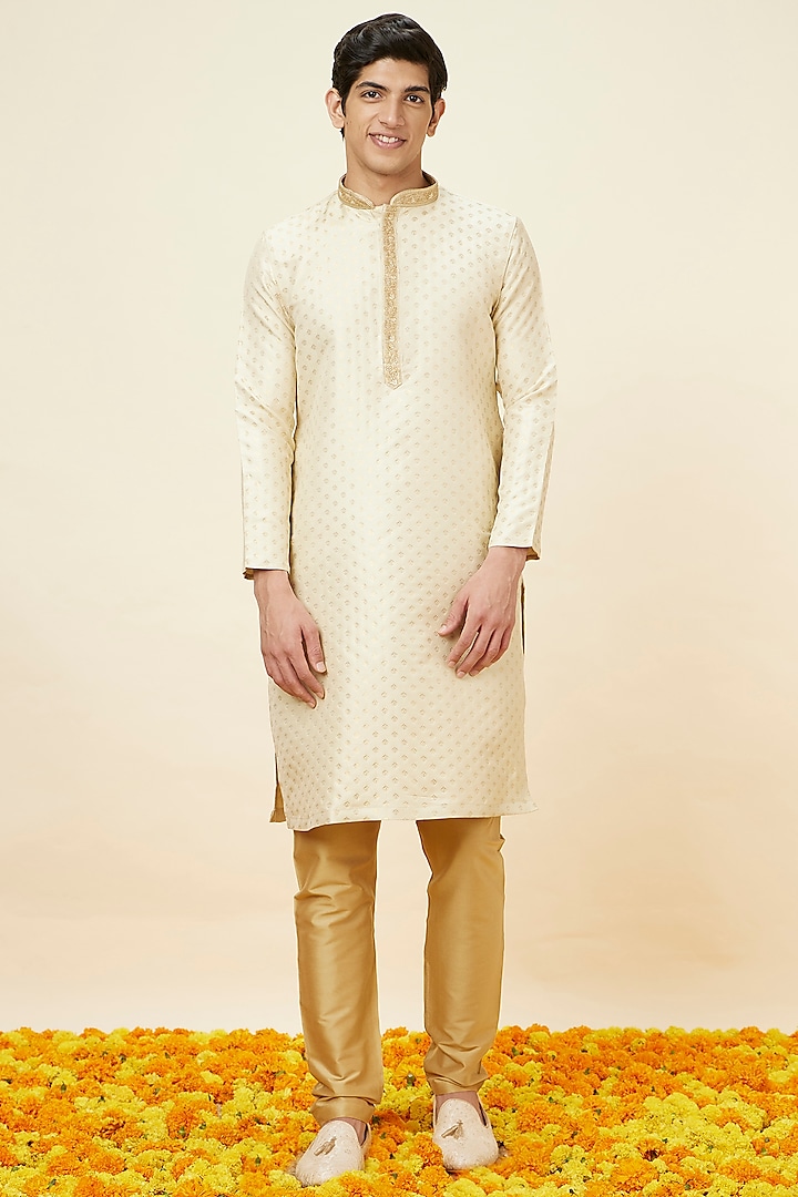 Beige Art Silk Kurta Set by Manyavar at Pernia's Pop Up Shop