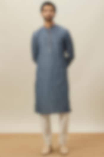 Slate Blue Art Silk Kurta Set by Manyavar at Pernia's Pop Up Shop